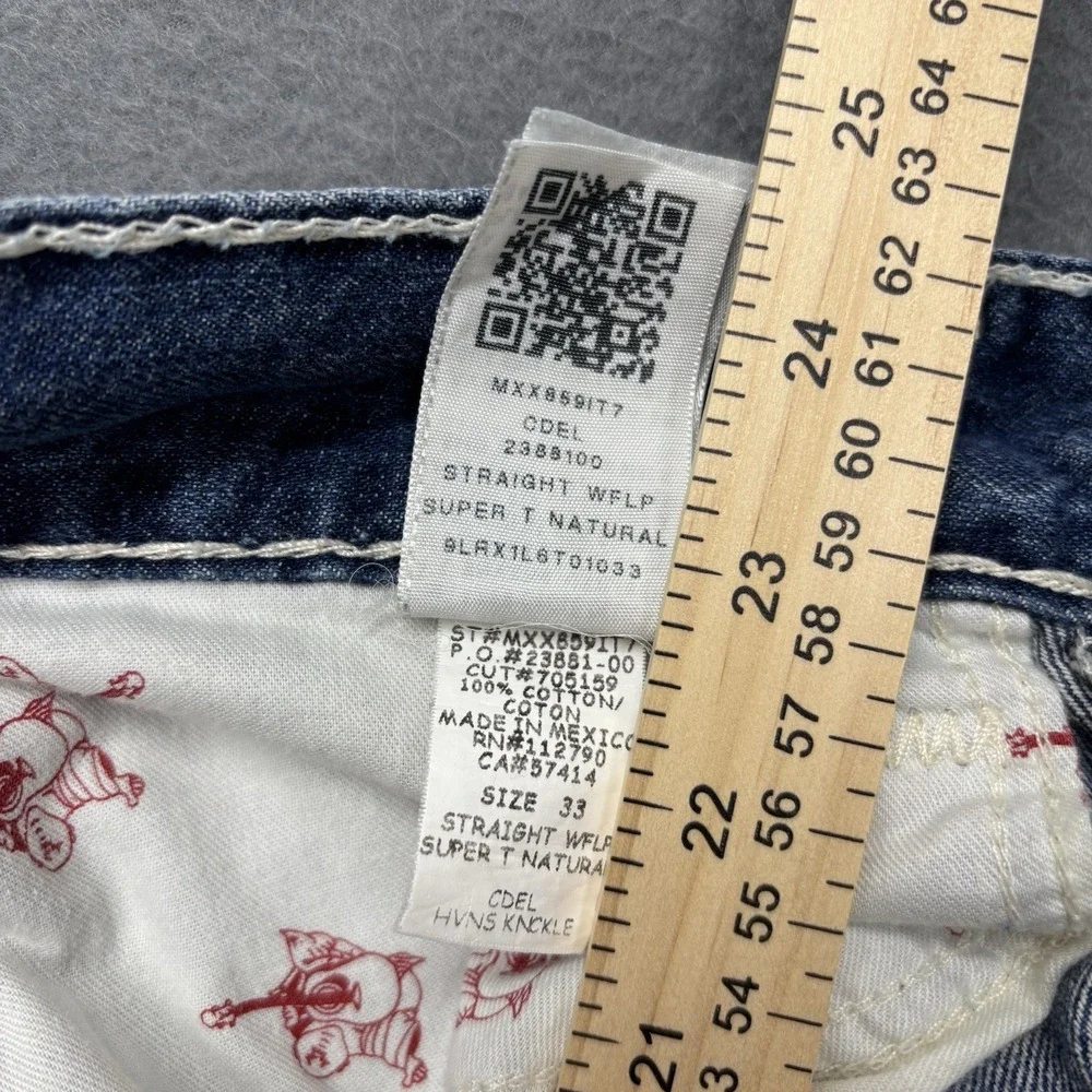 True Religion Jeans Mens 33 Super T Natural Flap Thick Stitch Made In Mexico